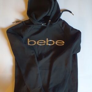 bebe Black Hoodie with Gold Logo Zip-Up